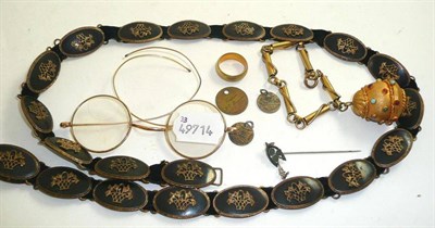 Lot 329 - A gilt metal mounted belt, pair of spectacles etc