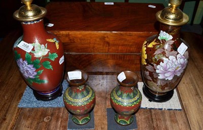 Lot 358 - Two cloisonné lamps and a pair of cloisonné vases