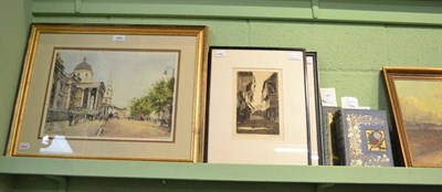 Lot 390 - Framed coloured etching, signed Edward King, pair of prints, two volumes 'Familiar Garden...