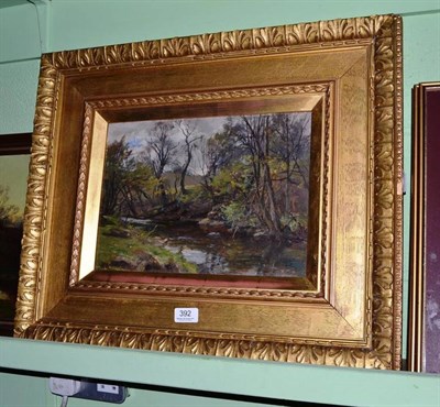 Lot 392 - William Greaves, The River Bela, Beetham, Milnthorpe, near Kendal, oil on board in a gilt...