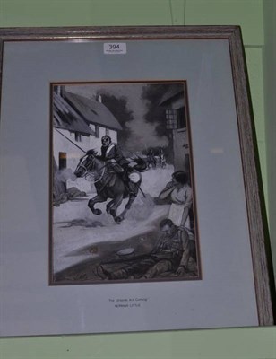 Lot 394 - Norman Little - ";The Uhlands are Coming!";, a Prussian officer seated astride a horse...