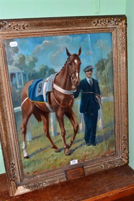 Lot 395 - W E Ware, a gilt-framed oil on canvas, study of a horse titled 'Marula', signed and dated 1953