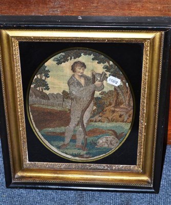 Lot 401 - A silk and wool picture of a man with a scythe