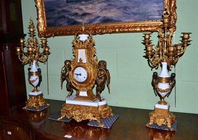 Lot 414 - Modern clock garniture