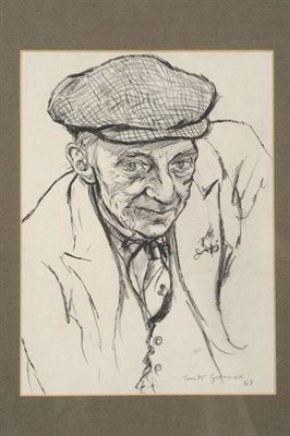 Lot 620 - Tom McGuinness (1926-2006) Head and shoulders portrait of a man wearing a flat cap  Signed and...