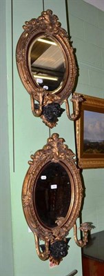 Lot 418 - Pair of gilt oval girandole mirrors