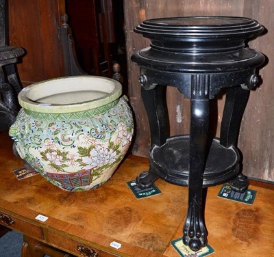 Lot 429 - Late 19th century ebonised jardiniere stand and a Japanese planter