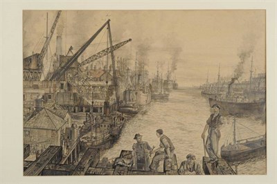 Lot 624 - Frederick (Fred) Cecil Jones RBA (1891-1966)  "Blyth South Dock " Signed, bears original...