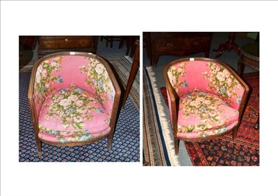 Lot 462 - Two French Art Deco bucket chairs, with maker's label for 'J et E Perol, Paris'