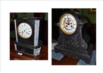 Lot 469 - Two black slate striking mantel clocks