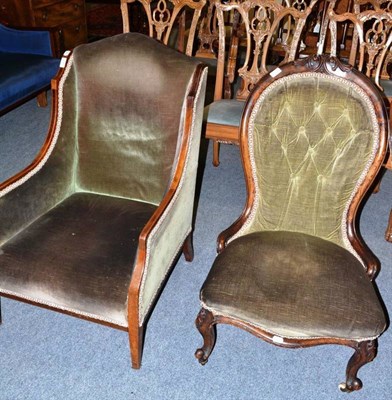 Lot 490 - An Edwardian mahogany framed elbow chair and a Victorian mahogany nursing chair