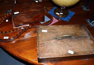 Lot 514 - An Edwardian mahogany kidney shaped tray, an oak cutlery box and a yew wood box