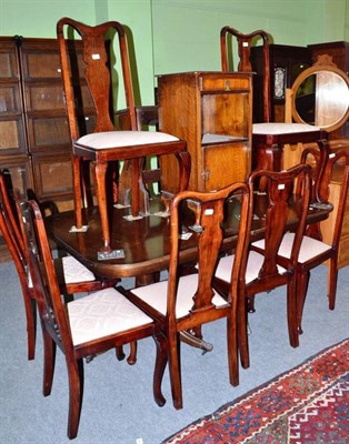 Lot 530 - Ten dining chairs, twin pedestal table (modern), one bedside cabinet and small rest