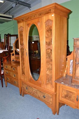 Lot 531 - Late 19th/early 20th century satin walnut and walnut bedroom suite comprising single wardrobe,...