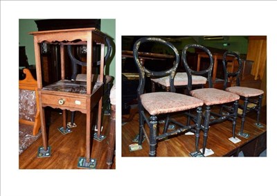 Lot 533 - A 19th century mahogany washstand and a set of three Victorian inlaid bedroom chairs