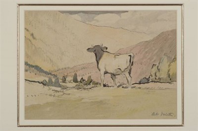 Lot 633 - Adolphe Valette (1876-1942) Cow in a mountainous landscape Signed, ink and watercolour, 22cm by...