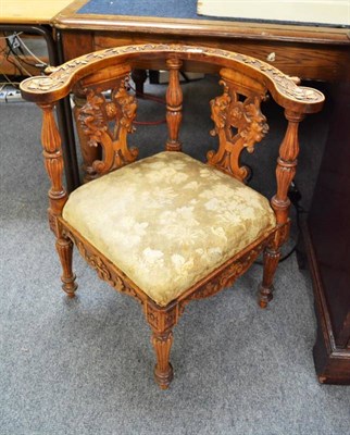 Lot 575 - Carved walnut corner chair