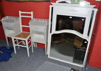 Lot 613 - Three white painted mirrors, two bedside cabinets and a bedroom chair