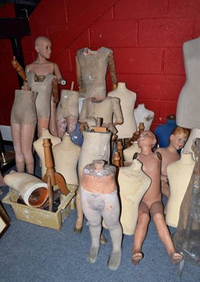 Lot 619 - A large quantity of assorted circa 1930's and later French and other mannequins, limbs, tripod...