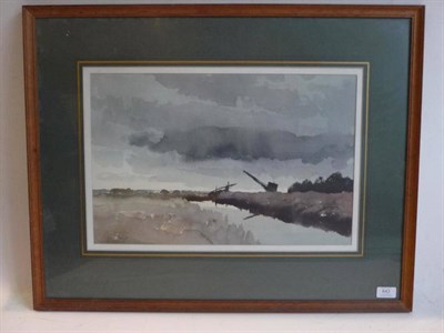 Lot 643 - Edward Seago RWS, RBA (1910-1974)  "The Hundred Dyke " Signed in pencil, watercolour, 32cm by 50cm