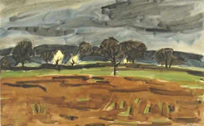 Lot 644 - Sir Kyffin Williams RA (1918-2006)  "Evening in Suffolk " Signed KW, watercolour and felt tip,...