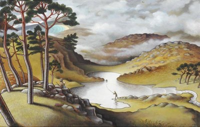 Lot 661 - Jonathan Armigel Wade (b.1960)  "Fishing the Lochan " Signed, bears inscribed studio label...