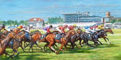 Lot 663 - Roy Lyndsay (b.1945) Irish "Royal Ascot at York " Signed and inscribed with title, oil on...