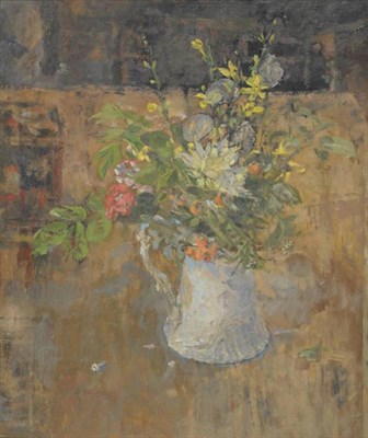 Lot 668 - Diana Maxwell Armfield RA (b.1920) Still life of flowers in a cream jug Initialled, inscribed...