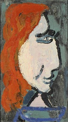 Lot 672 - Joash Woodrow (1927- 2006)  "Woman with Red Hair " Oil on hessian, 113.5cm by 65cm   Sold...