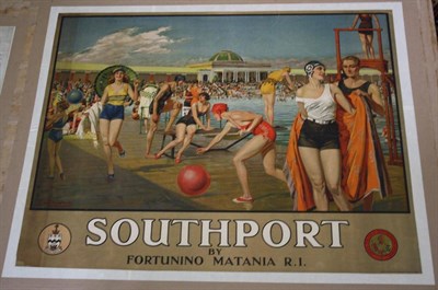 Lot 676 - Fortunino Matania RI (1881-1963) Italian  "Southport (The Lido) " Poster printed for London Midland