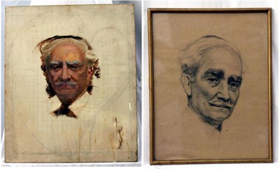 Lot 686 - Fortunino Matania RI (1881-1963) Italian Self portrait Oil on canvas, unfinished and squared up...