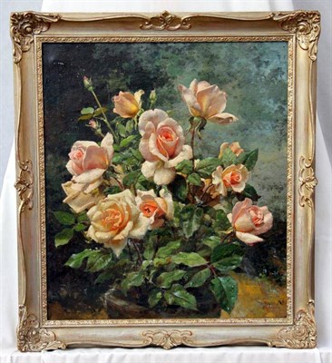 Lot 692 - Fortunino Matania RI (1881-1963) Italian A still life of pink roses Oil on canvas, 41cm by 36cm...