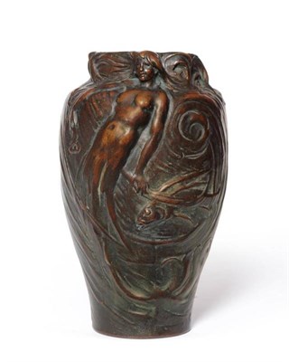 Lot 726 - A Royal Doulton Keramet Vase, designed by Francis Pope, c.1905, relief decorated with a mermaid and