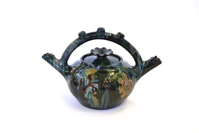 Lot 732 - A Sunflower Pottery Double-Spouted Kettle, by Sir Edmund Elton, applied with a butterfly,...