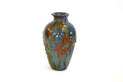 Lot 734 - A Sunflower Pottery Vase, by Sir Edmund Elton, the neck with moulded decoration, applied with...