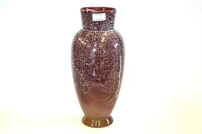 Lot 741 - A Linthorpe Pottery Vase, shape No.477, with white trailed decoration, on a deep red ground,...