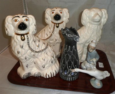 Lot 4 - Two Lladro figures, a pair of Beswick dogs, one white Beswick dog and a pottery ornament