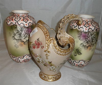 Lot 19 - Doulton Lambeth 'Carrara' pottery vase with gilt decoration by Mark V Marshall and a pair of Nippon