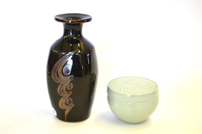 Lot 753 - David Andrew Leach (1911-2005): A Stoneware Bottle Vase, tenmoku glaze with brushwork...