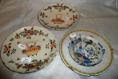 Lot 37 - Three Delft plates (a.f.)