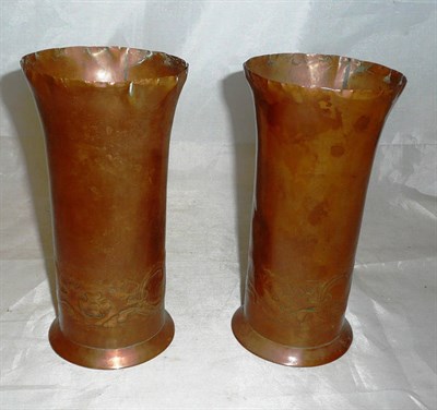 Lot 44 - A pair of Keswick copper vases decorated with fish