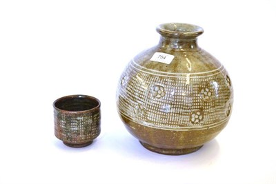 Lot 754 - Trevor Corser (b.1938): A Stoneware Vase, ash glazed, fishnet decoration, impressed TC and St...