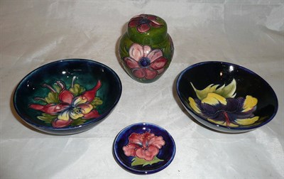 Lot 45 - Two Moorcroft bowls, a pin dish and a ginger jar
