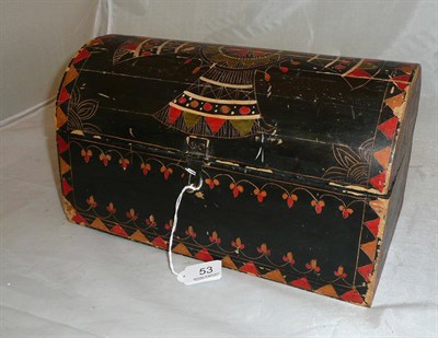 Lot 53 - A polychrome painted dome top box, possibly Indian