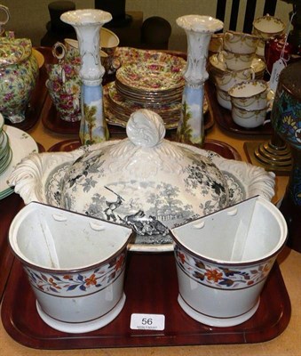 Lot 56 - Pair of Davenport brow pots lacking covers, pair of 19th century candlesticks and a 19th...