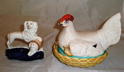 Lot 58 - Hen basket and Staffordshire dog in kennel