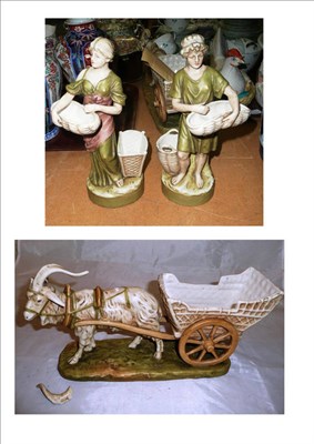 Lot 59 - A pair of Royal Dux figures modelled as male and female basket carriers, also a large Royal Dux...