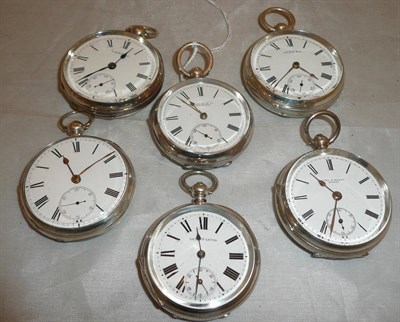 Lot 65 - Six silver open faced pocket watches
