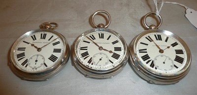 Lot 74 - Three silver open faced pocket watches with Chester hallmarks