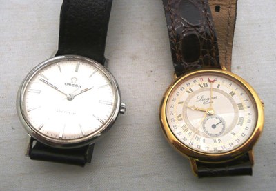 Lot 77 - A stainless steel wristwatch signed Omega and a Longines wristwatch